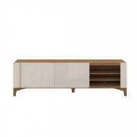 Manhattan Comfort 10LC1 Gowanus 79.92 Modern TV Stand with Media Shelves and Solid Wood Legs in Off White